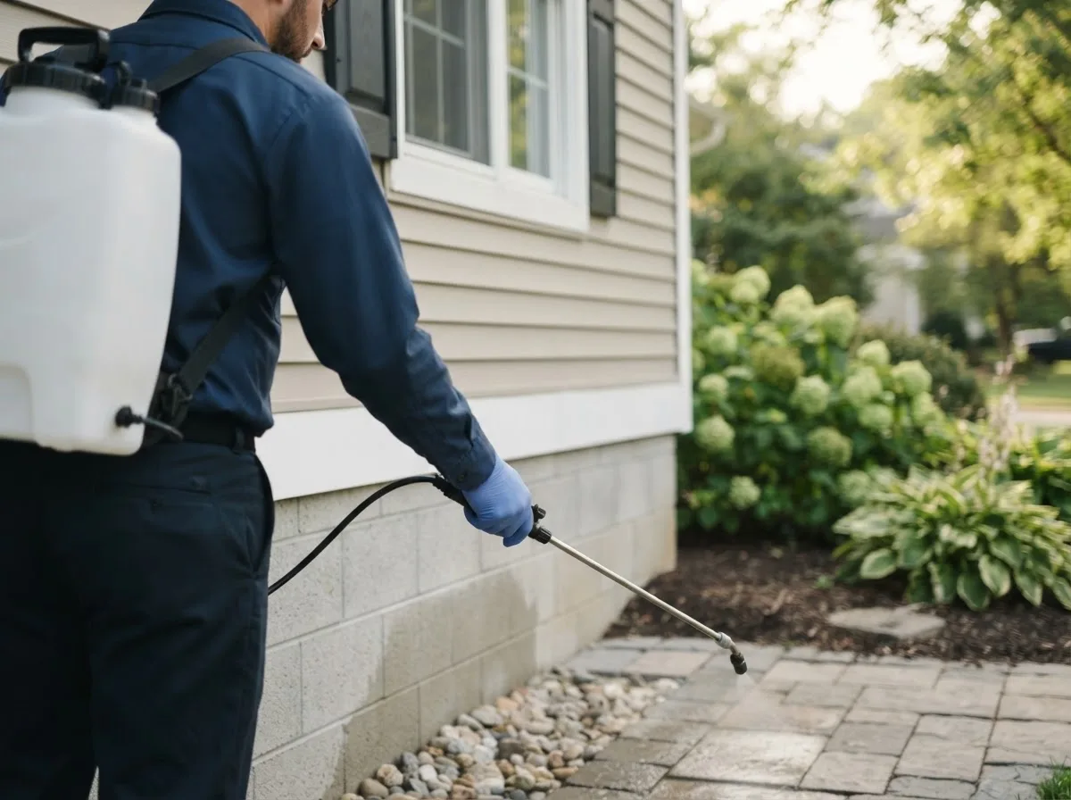 Pest control technician inspecting a home in Brighton, MO